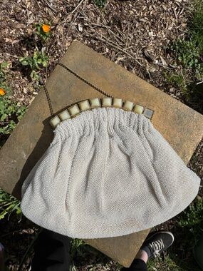 Cream Beaded Evening Bag with Chain Strap- vintage